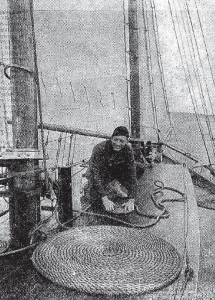 Grainy newspaper photo of Warren William aboard a yacht